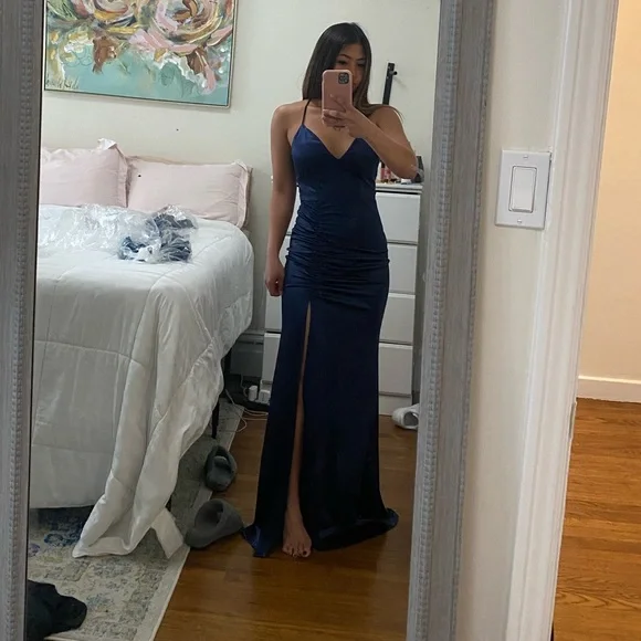 Windsor Blue Wrap Satin Dress | Sz: S | Color: Blue